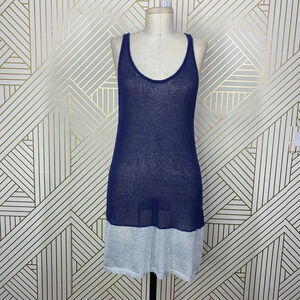 Qi‎ Knit Tank Top Tunic Navy Blue Silver